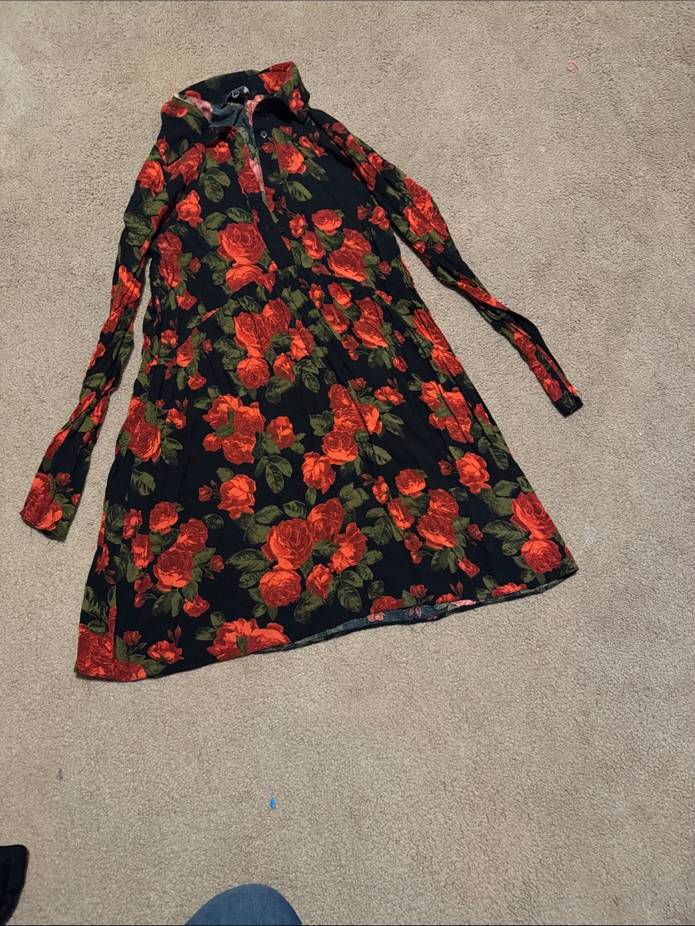 Primark Black Mini Dress with Red Rose Print